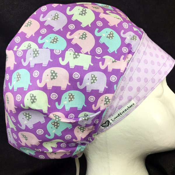 Elephants Surgical Cap Bouffant Scrub Hats for Women Medical Scrub Tech Nurse Surgery Hat Caps Purple Lavender