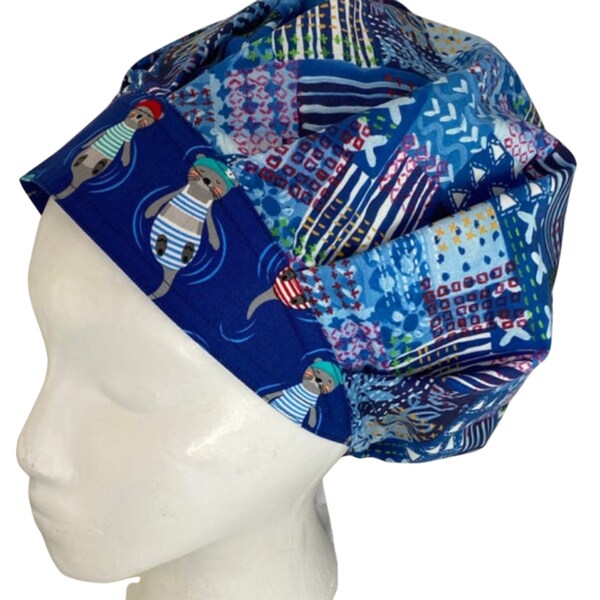 Otter You Doin? Surgical Cap Scrub Hats for Women Tech OR Nurse Surgery RN Vet Bouffant Cap LoveNstitchies Navy Blue Beach Vacation