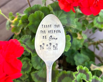 Thank you for helping me grow Spoon Vintage Silverplated Spoon Garden Marker - Personalized - Teacher gift - Instructor Gift - Plant Marker