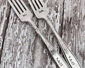 Mr and Mrs Ambassador Vintage Wedding Fork Set with Date Option - I do - Me too - Bride - Groom - Gift - Engagement - Anniversary