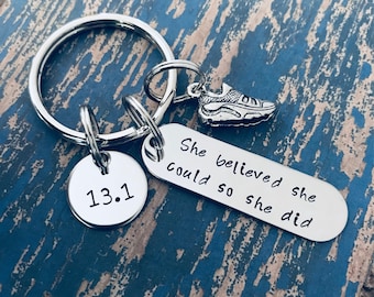 She Believed She Could So She Did Bar Key Ring - Running - Runner - Keychain - Keyring - Distance - 5k - 10k - half marathon - marathon 26.2