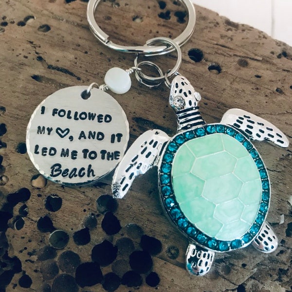 Sea Turtle Keychain, Turtle Key ring, j’ai suivi mon cœur et cela m’a conduit à la plage, Beach Lover, Beach Decor, PRÊT À EXPÉDIER