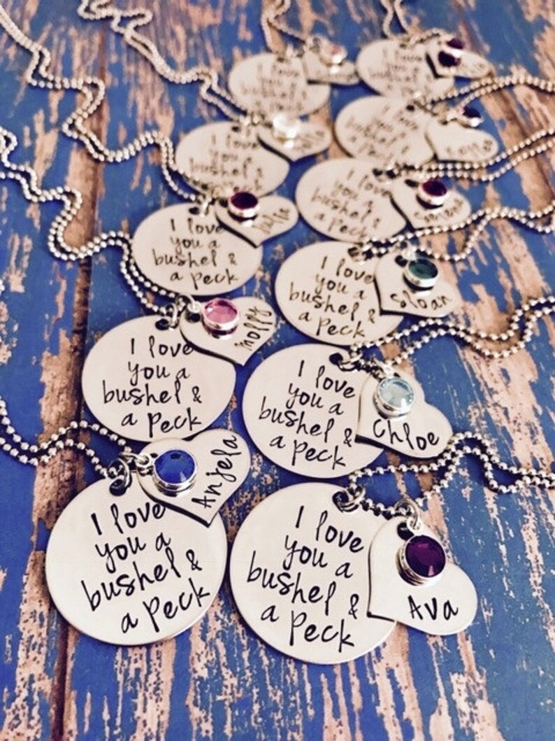 I love you a bushel and a peck Disc Necklace with Name Heart and Swarovski Crystal Birthstones Personalized Birthstone Granddaughter image 3