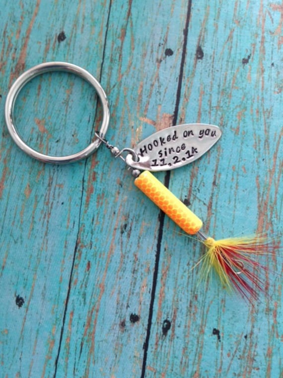 TODAY show feature Hooked on You Fishing Lure Hand Stamped with Date Option  - Valentine's - Engagement - Wedding - Boyfriend Gift - Engraved