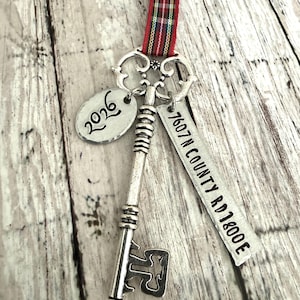 Custom Skeleton Key Ornament, realtor gift, new first family home address ornament, 2026
