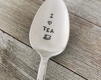 I Love Tea Vintage Silver plated Teaspoon, Tea Lover, Tea Gift, Engraved spoon, Custom spoon