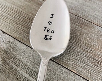 I Love Tea Vintage Silver plated Teaspoon, Tea Lover, Tea Gift, Engraved spoon, Custom spoon