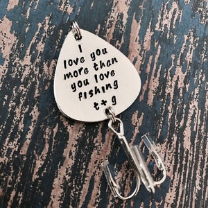 I love you more than you love fishing Lure Hand Stamped with Date, engraved lure, wedding gift for groom, fishing gift, custom lure