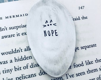 Cat Nope Vintage Spoon Bookmark, Gift for Mom, Cat Stocking Stuffer, Cat Christmas Gift, Cat Mom, Cat Bookmark, Cat Reading Gift