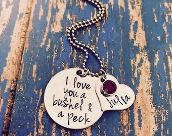 I love you a bushel and a peck Disc Necklace with Name Heart and Swarovski Crystal Birthstones - Personalized - Birthstone - Granddaughter