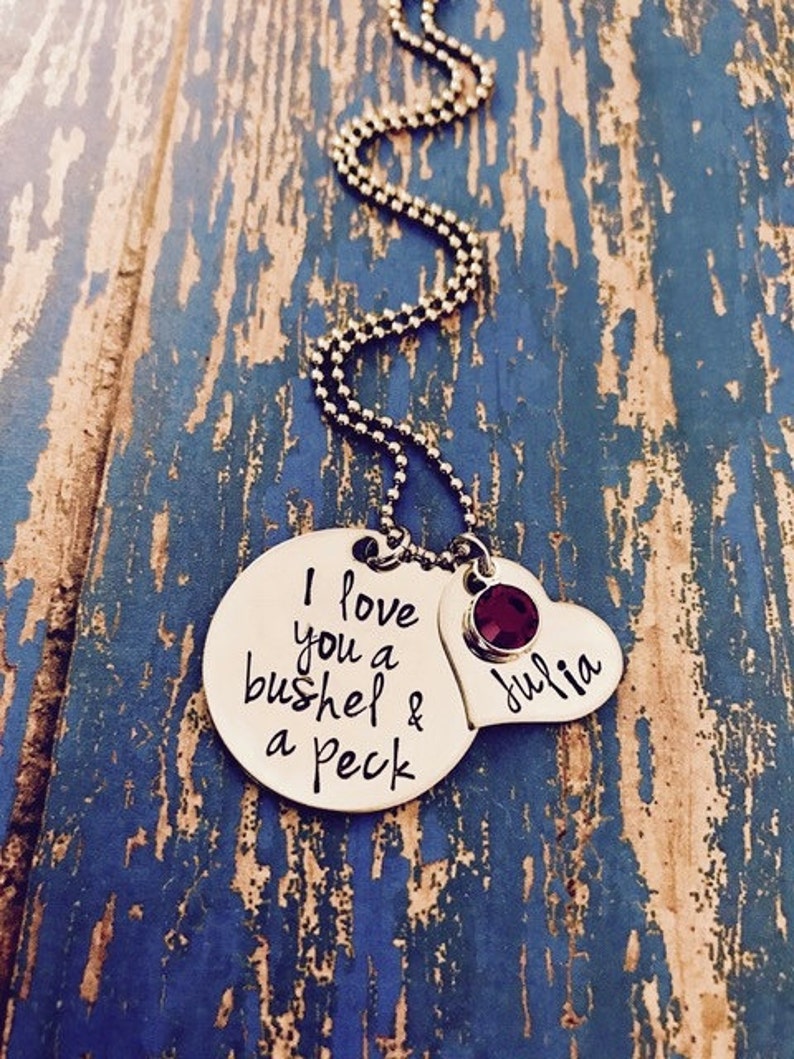 I Love You a Bushel and a Peck Disc Necklace With Name Heart | Etsy