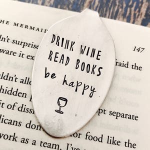 Drink Wine Read Books Be Happy vintage spoon bookmark, Girlfriend Gift, Christmas Gift, Stocking Stuffer, Wine gift, Gift for Mom image 5