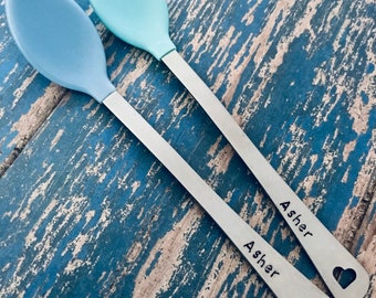 SALE Set of 2 Hand Stamped Custom Silver Baby Spoons
