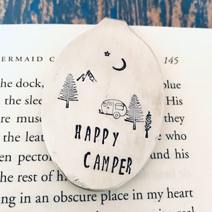 Happy Camper Vintage Spoon Bookmark -  book gift - Bookworm - Graduation - camping gift - rv - reading gift - teacher gift