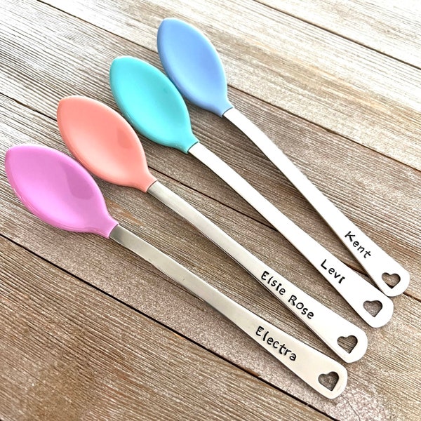 SALE Set of 2 Hand Stamped Custom Silver Baby Spoons Personalized with Names or Initials, Baby Shower, Shower Gift, New Baby, Engraved Gift