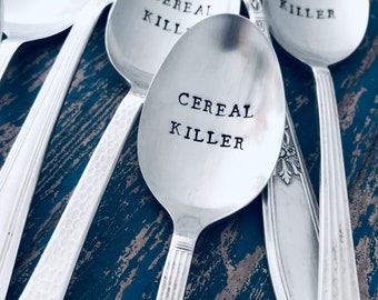 Cereal Killer Vintage Silver Plated Teaspoon or Tablespoon, READY TO SHIP, funny gift, white elephant, stocking stuffer, teen gift