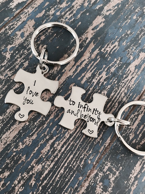 I Love You to Infinity and Beyond Puzzle Piece Keychain Set: 10