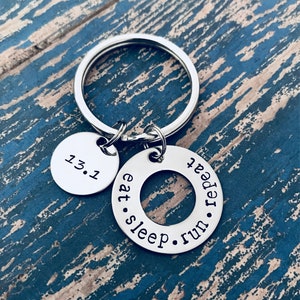 Eat Sleep Run Repeat Washer Key Ring with disc for initials, date, or year - 5k - 10k - Half Marathon - Marathon - Runner - Run - Keychain
