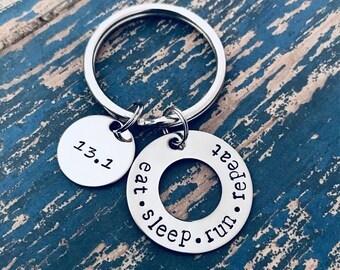 Eat Sleep Run Repeat Washer Key Ring with disc for initials, date, or year - 5k - 10k - Half Marathon - Marathon - Runner - Run - Keychain