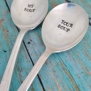 My Soup Your Soup Vintage Silver Plated Soup Spoon Set - Engraved - Ice Cream - Soup's On - Gift - Christmas - Valentine's - Wedding