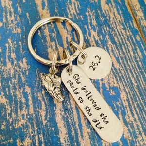 "She Believed She Could So She Did" 5K Runner Keychain - Silicone & Leather, Motivational Gift For Women Runners - View #8