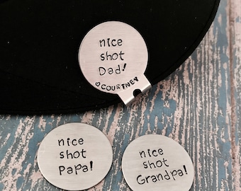 Marcador de pelotas de golf personalizado "Nice Shot Dad" con clip para gorra, regalo de golf para el Día del Padre, regalo para papá, abuelo, papá, grabado en golf