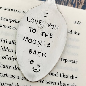 I love you to the moon and back vintage spoon bookmark - Girlfriend Gift - Christmas Gift - Stocking Stuffer - Wine Club - Wine Gift