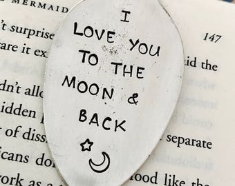 I love you to the moon and back vintage spoon bookmark - Girlfriend Gift - Christmas Gift - Stocking Stuffer - Wine Club - Wine Gift