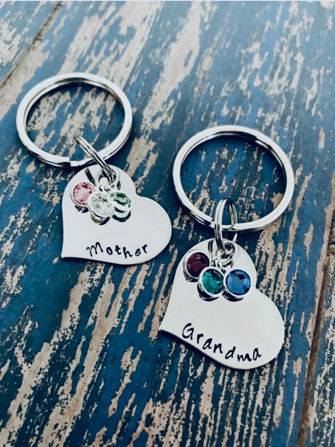 Heart key ring with Crystal Birthstones, SILVER color only, Mother's Day, Gift for Mom, Birthstone Jewelry, Gift for Grandma, Family Jewelry