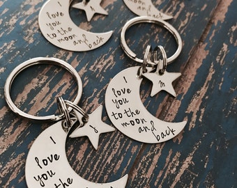 I love you to the moon and back key ring with monogram star option - keychain - boyfriend gift - girlfriend gift - Mother's Day Grandma Mom