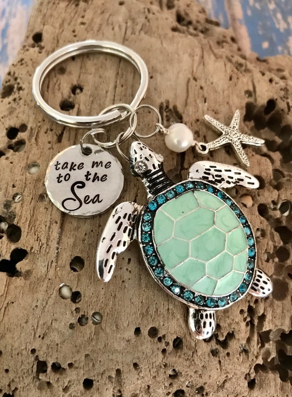 Rhinestone Turtle Keychain