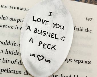 I love you a bushel and a peck Vintage Spoon Bookmark - bushel & a peck - moon and back - Gift for Mom - Stocking Stuffer - Christmas Gift