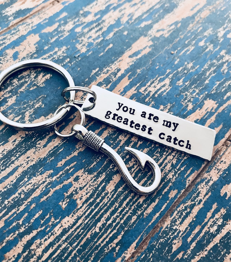 You are my greatest catch Keychain with Hook Charm, Boyfriend Gift, My Best Catch, READY TO SHIP, greatest catch key ring, fishing gift image 1