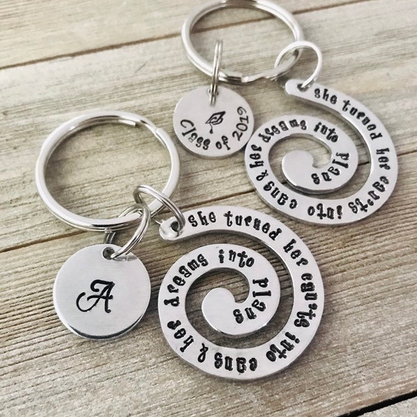 She Turned Her Cants Into Cans & Dreams Into Plans Swirl Key Ring Graduation Key chain Class of 2023 Graduate Keyring Gift