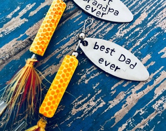 TODAY show feature Best Dad Ever Hooked on Dad Fishing Lure Hand Stamped Engraved - Dad Gift - Father's Day - Christmas - Papa - Grandpa