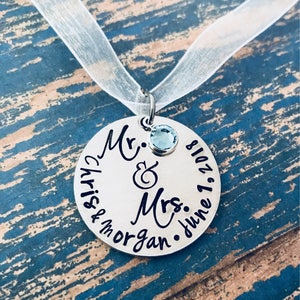 Mr & Mrs Wedding Flower Bouquet Charm - Personalized - Custom - Something Blue - Bride - Groom - Engagement - Wedding