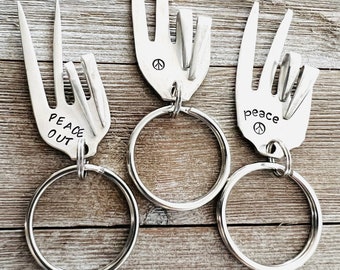 Peace out keychain - peace keyring - funny gift - teenage boy girl gift - Upcycled recycled gift - READY TO SHIP