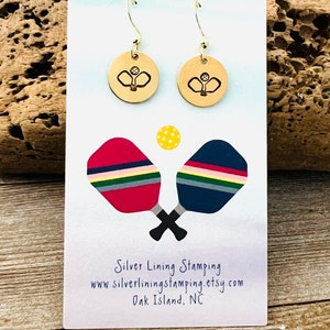 Pickleball earrings paddle and ball, gold or silver