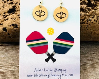 Pickleball earrings paddle and ball, gold or silver
