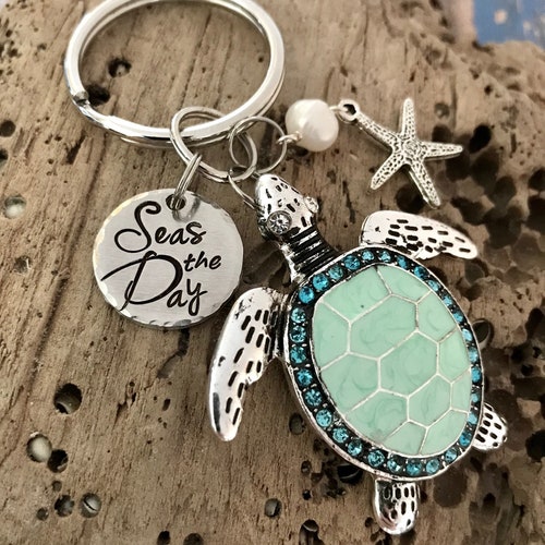 Sea Turtle Pewter Key Chain Realistic 