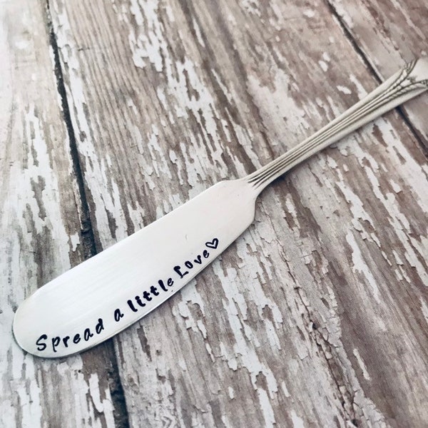 Spread a Little Love Vintage Butter Knife Spreader - Peace - Joy - Silver plated - Wedding - Engagement - Valentine's Day - Engraved