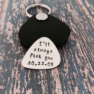 Personalized Guitar Pick Keychain: Engraved Stainless Steel, Leather Case
