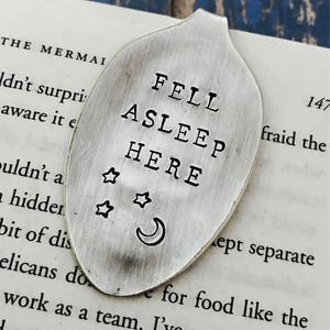 Fell Asleep Here Vintage Spoon Bookmark Moon and Stars Bookworm Graduation Back to School Gift Upcycled Silverplate Funny image 6