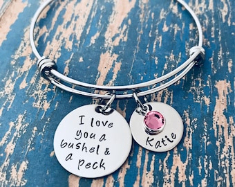 Personalized Bangle Bracelet: Swarovski Crystal Birthstone Charm, Gift for Mom