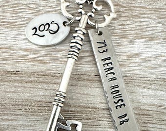 Custom Skeleton Key Ornament, realtor gift, new first family home address ornament, 2026