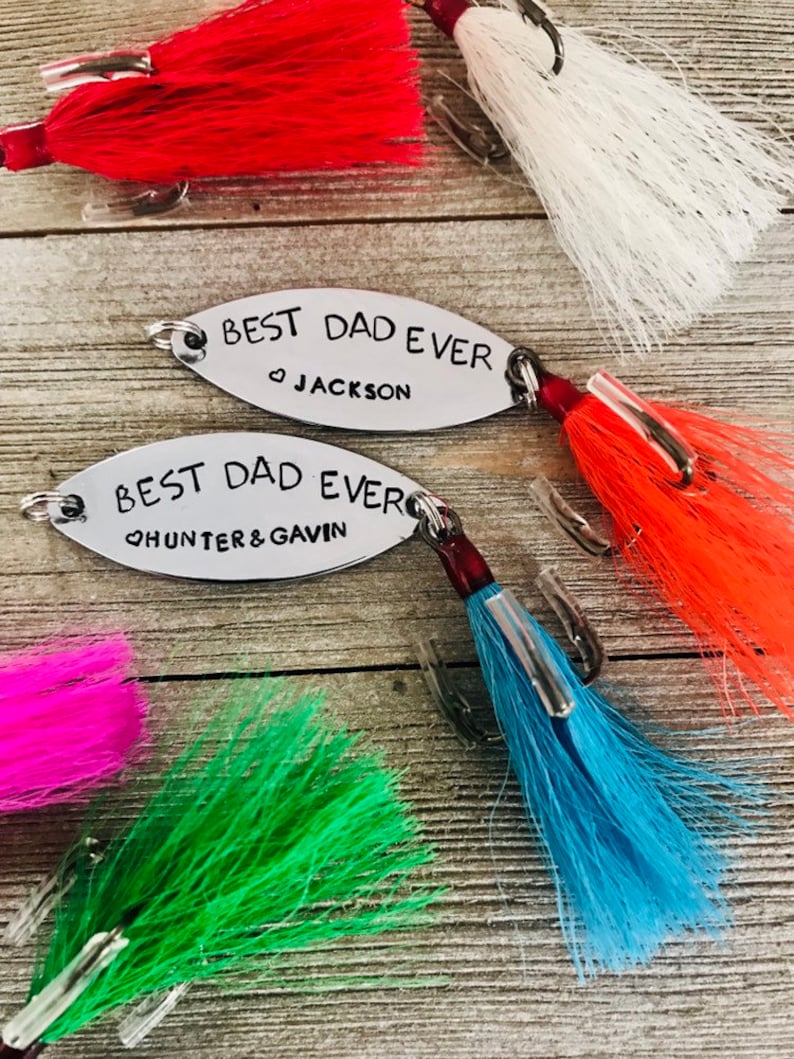 Bucktail Fishing Lure Best Dad Ever Hooked on Dad Hand Stamped Etsy