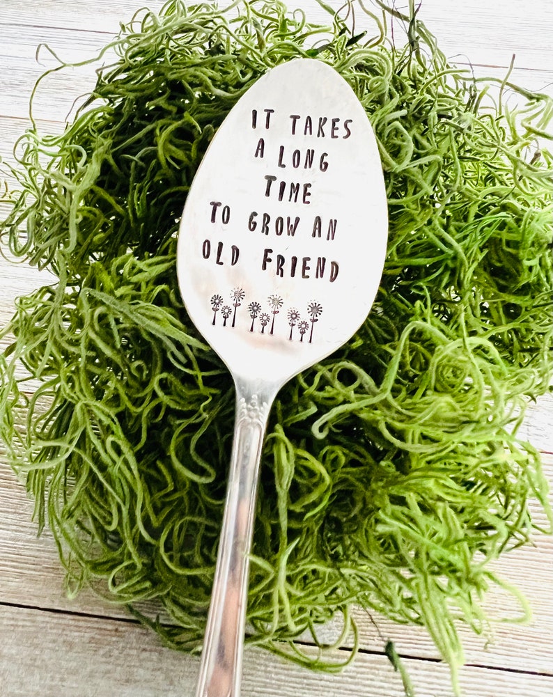 It takes a long time to grow an old friend, plant marker, plant stake, garden marker, plant gift, friend gift, garden gift bild 4