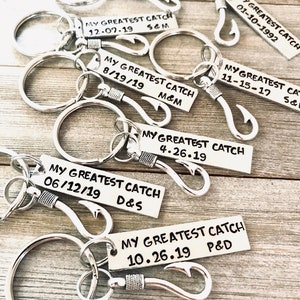Custom &#39;My Greatest Catch&#39; Hand Stamped Keychain with Hook Charm