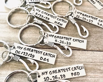 My greatest catch Custom Key Ring with Hook Charm - Personalized - Keychain - Best Catch - hooked on you - Fish - Fishing - Lure - Custom