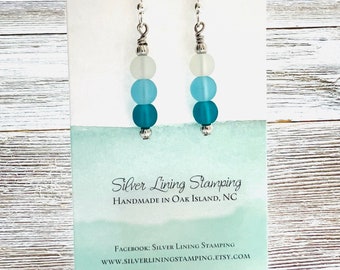 Blue and Teal ombré cultured seaglass earrings white aqua teal sea glass beach ocean earrings beach wedding